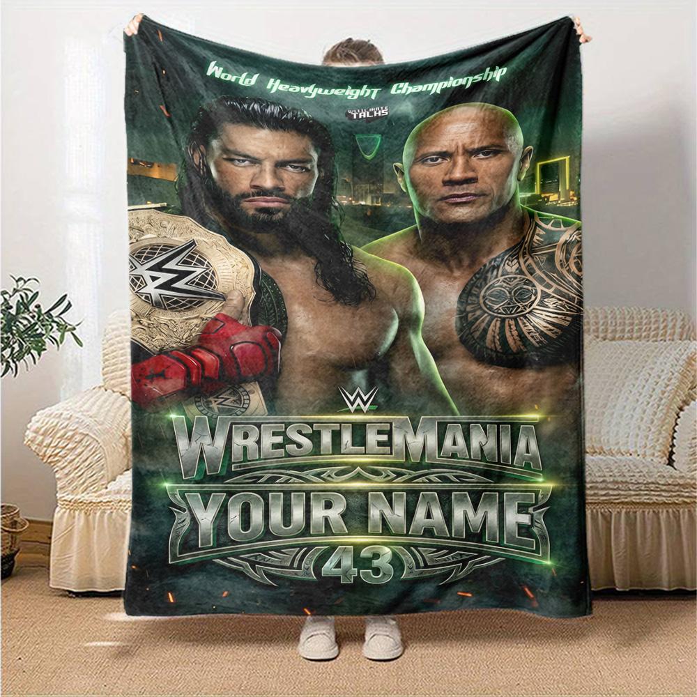 Wrestlemania Customize Text Blanket Lightweight Customizable Blanket Warmthful Decor Perfect for Livingroom Seaside Bed Chair Ideal for All Seasons