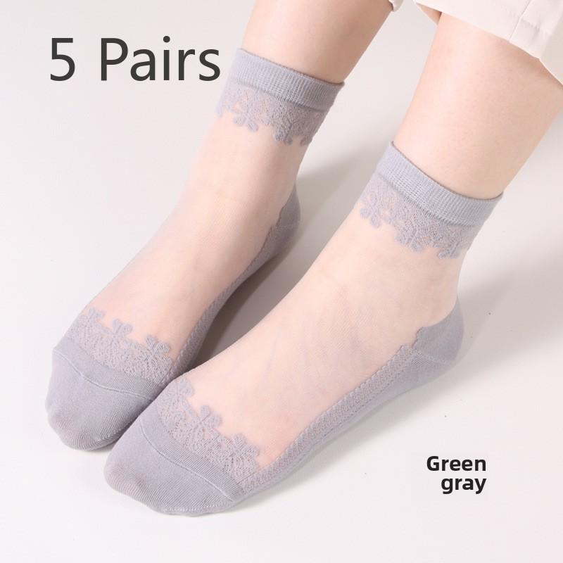 5 Paar Damen Frühling und Sommer Neue Mode Kristall Seidenstrümpfe In Zylinder Jacquard Socken