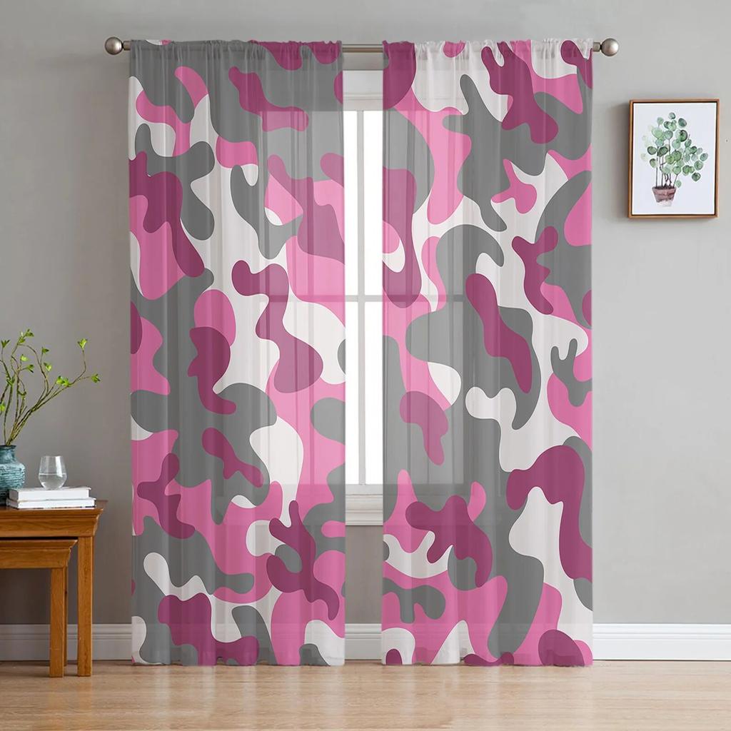 Blue Camouflage Printed Sheer Tulle Curtains for Bedroom Living Room Balcony Outdoor Summer Home Decor