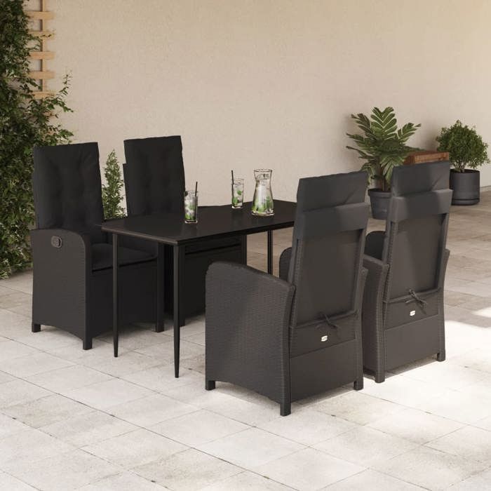 VidaXL Ensemble à Manger de Jardin avec Coussins 5 pcs, Table et Chaises avec Dossier Réglable, Meubles d'Extérieur Patio 3212313