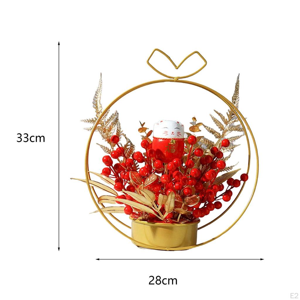 Chinese Flower Vase Statue, Year Arrangement Festive Red Figurine Craft Ornament for