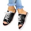 Large size women's cool slippers fish mouth denim lace-up slippers flat bottom comfortable