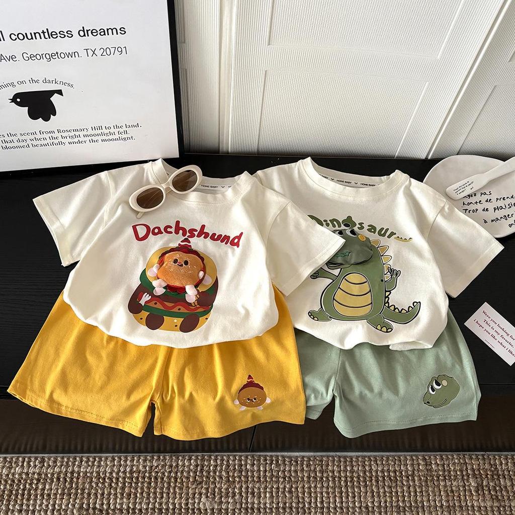 Korean Style 3D Cartoon Kids Summer Two-Piece Set: Cute Short Sleeve & Shorts
