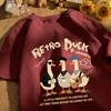 Retro Duck With Free Time Print Short Sleeve Unisex Cotton Fashion O-Neck Top Retro Basics Clothing Unisex Summer Loose Tee