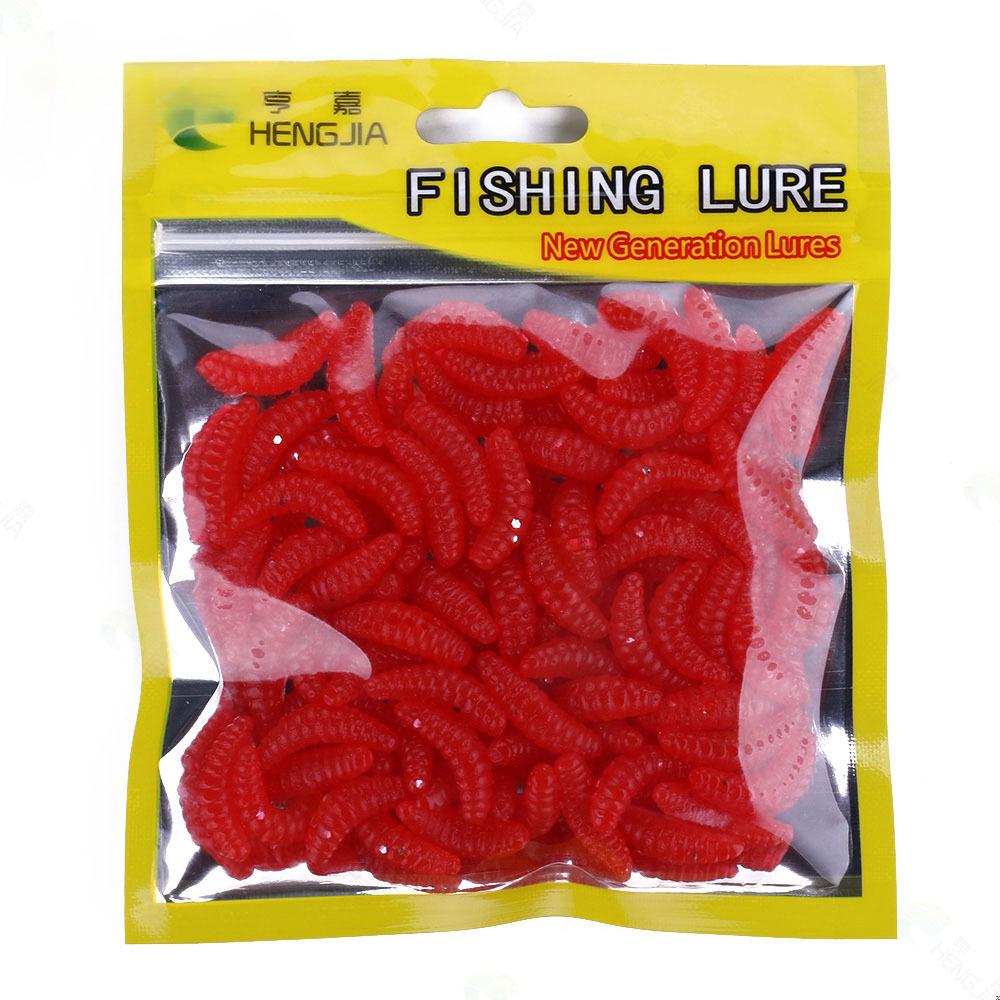 50 ks/krabice Svítící Silikonové Umělé Návnady na Červy LarvyMěkké Rybářské Lure Háčky Červí Zápach Svítící Návnady