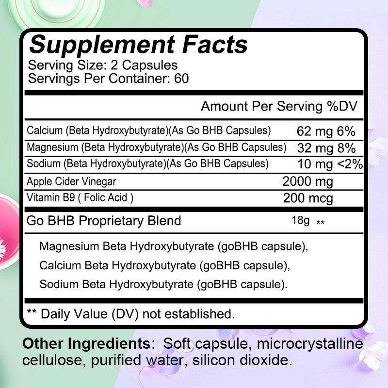 Keto Bhb Nahrungsergänzungsmittel, Mit Vitamin B9, Apfelessig, 120 Weichkapseln Pro Flasche
