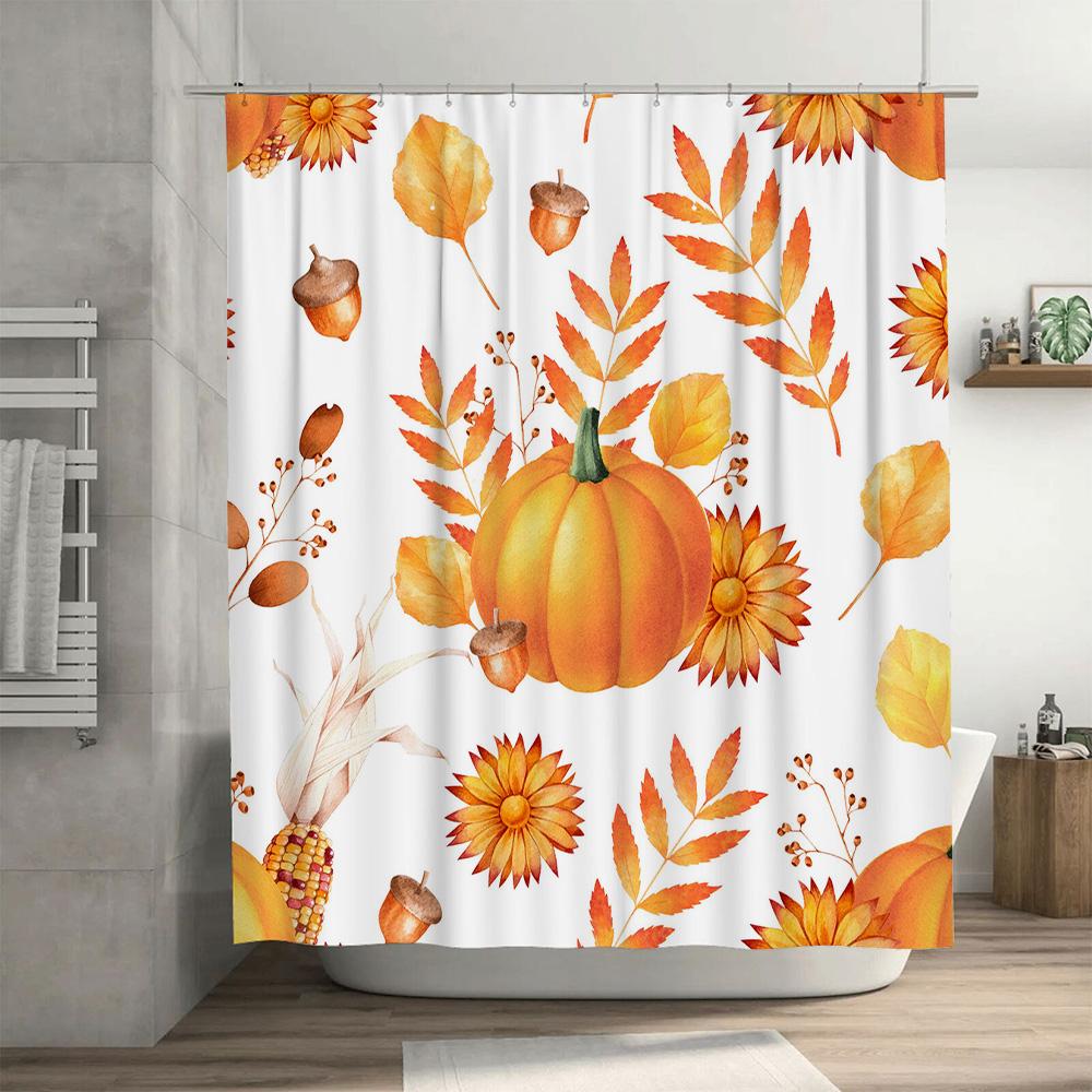 Autumn Leaves Pumpkin Sunflower Shower Curtain Waterproof Bathroom Decor