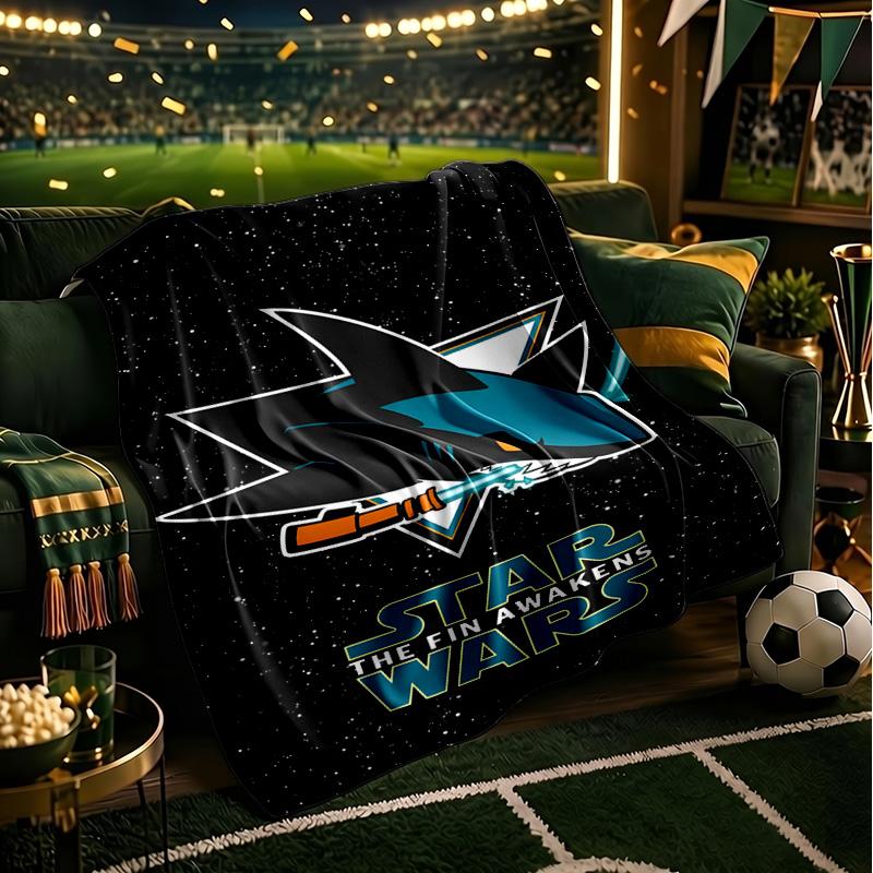 San-Jose Sharks Hockey Throws Blanket Flannel Blankets Plush for Couch Bed Gifts for Men Women Travel Picnic Blanket Christmas Fan Gifts