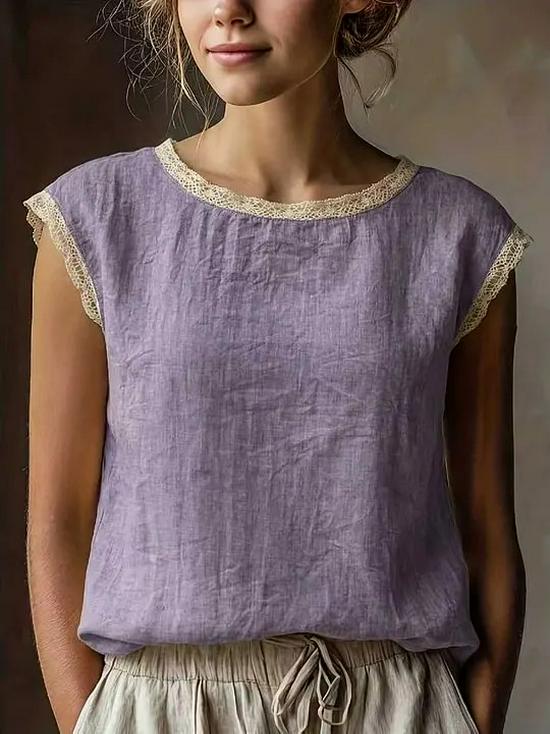 2026 Summer Women's Lace Trim Sleeveless Pullover Top