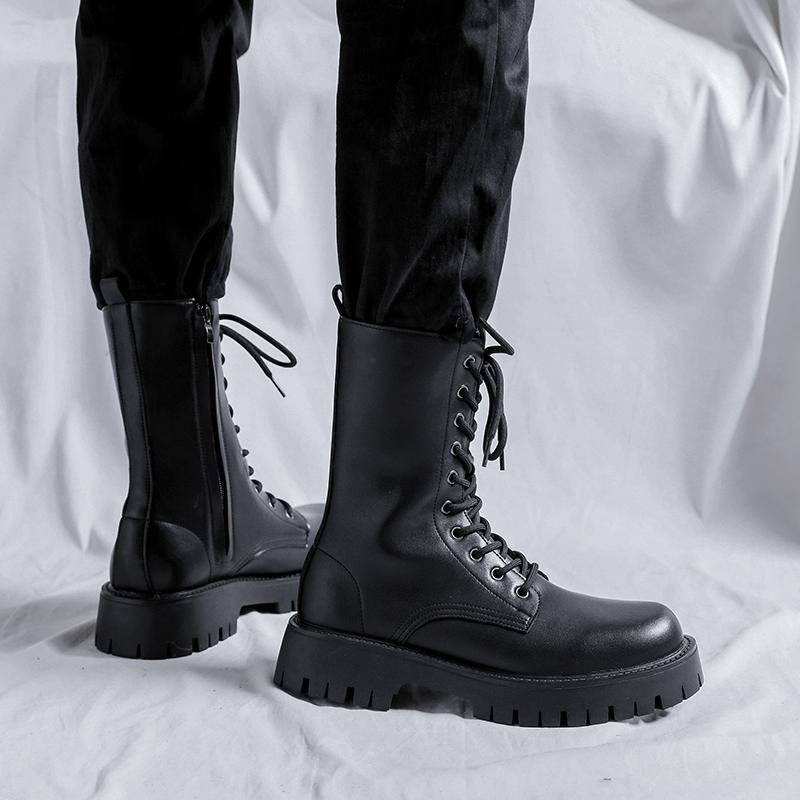 Fashion British style mens casual high motorcycle boots autumn winter shoes cowboy genuine leather boot cool long platform knight botas