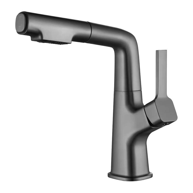 TLXT Gunmetal Grey Wall-Mounted Pull-Out Basin Faucet