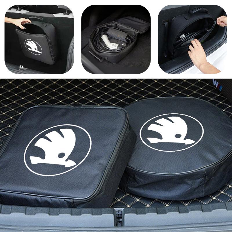 Car Logo Cable Case Charging Gun Storage Bag Waterproof Cable Organizer For Skoda octavia a5 a4 mk1 2 fabia superb rapid mk3 xknp33