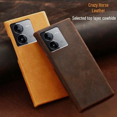 iQOO Z8 Cowhide Crazy Horse Leather Half-Case - High-End Protective Cover for iQOO Z8X