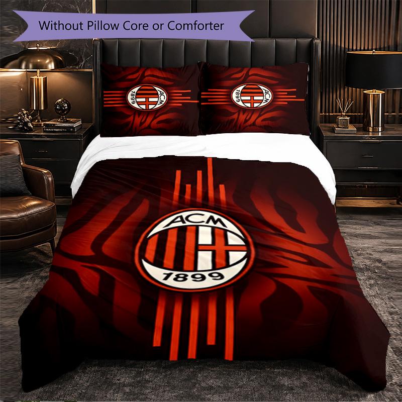 Set Biancheria da Letto AC Milan 3 Pezzi Morbido Set Copripiumino con Federe Set Decorazione Camera da Letto per la Casa