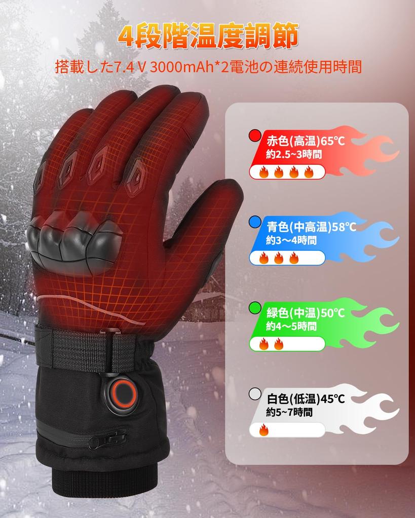 Heated Motorcycle Gloves and Back of Heater Gloves with Knitted Wrist 4 Temperature Touchscreen Reflective Unisex for Winter and Outdoor Use [Heated