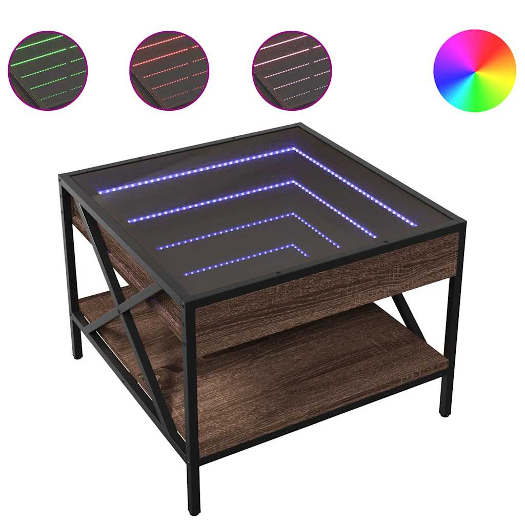 Tavolino da caffè LED Infinity Effetto Rovere Marrone 50x50x38 cm