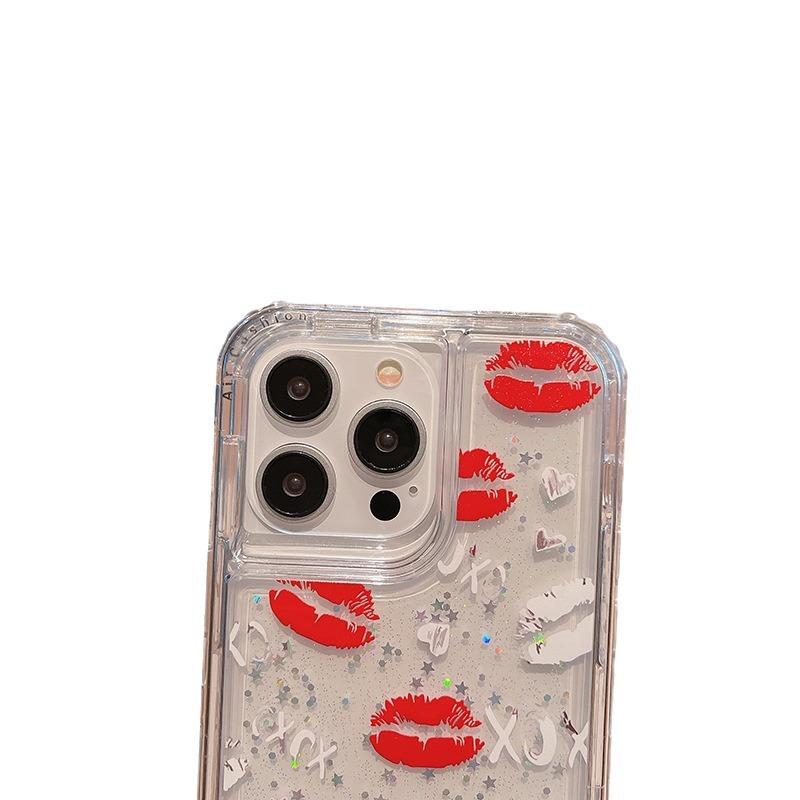 For IPhone14Promax Mobile Phone Case Three-in-one Drop Glue Plus Painted Red Lips, Anti-fall and Shockproof