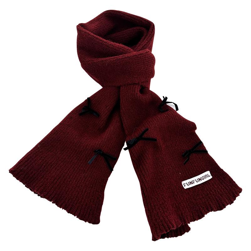 

Осенне-зимний шерстяной вязаный шарф с бантом для тепла, однотонный универсальный шарф One Size красный