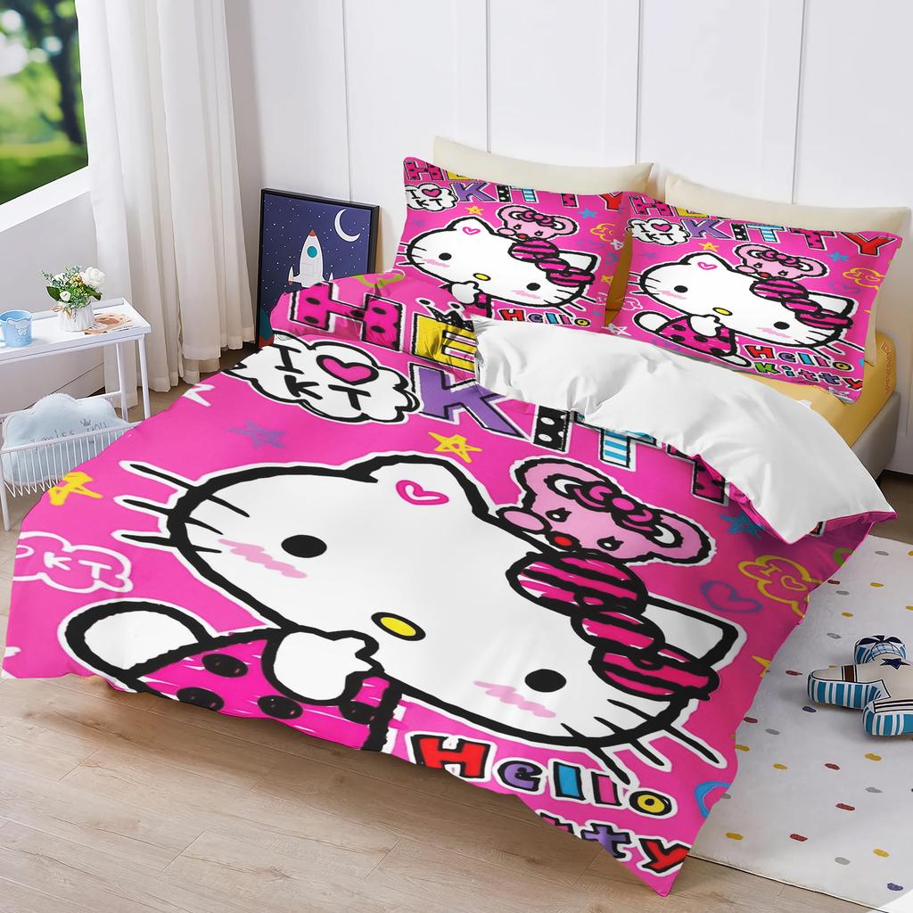 Hello Kitty Printed Bedroom Bedding Set Duvet Cover Christmas Gifts Comforte Cartoon With Pillowcase