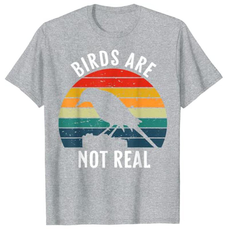 Birds Are Not Real Retro Vintage Conspiracy Theory Unisex Women TShirt Y2k Bird Lover Sarcastic Joke Saying Tee Cool Novelty Gift S