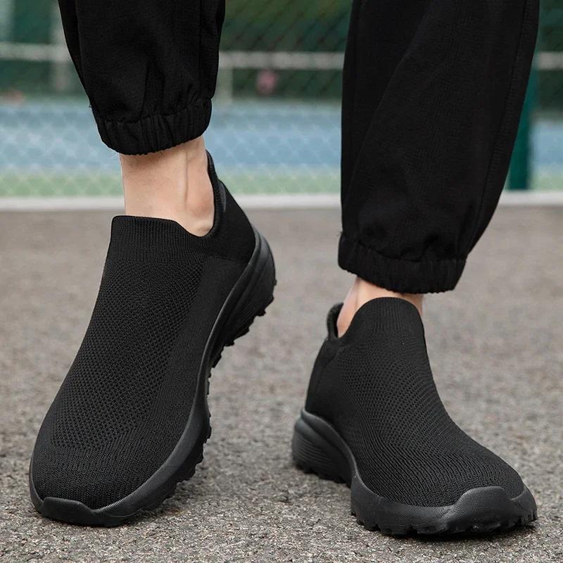 Wide Last Sock Shoes 2025 Mesh Woven Sports Shoes One Foot Lazy  Breathable and Comfortable Casual Men Trendy Running Shoes