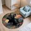 Floral Cat and Dog  Round Area Rug,Carpet Rug for Living Room Bedroom Sofa Playroom Decor,Non-slip Floor Mat