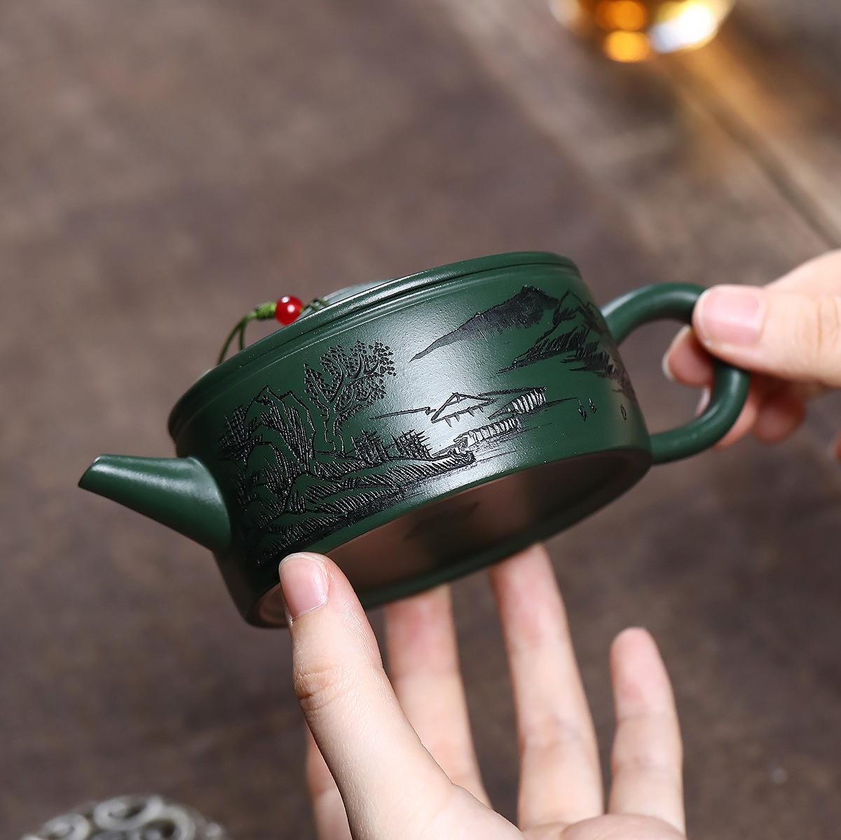 

170 мл Эстетичные чайники из исинской фиолетовой глины ручной работы, чайник с большим горлышком, из сырой руды, зеленой глины, со встроенным ситечком, набор для чая из исинской глины, ремесло