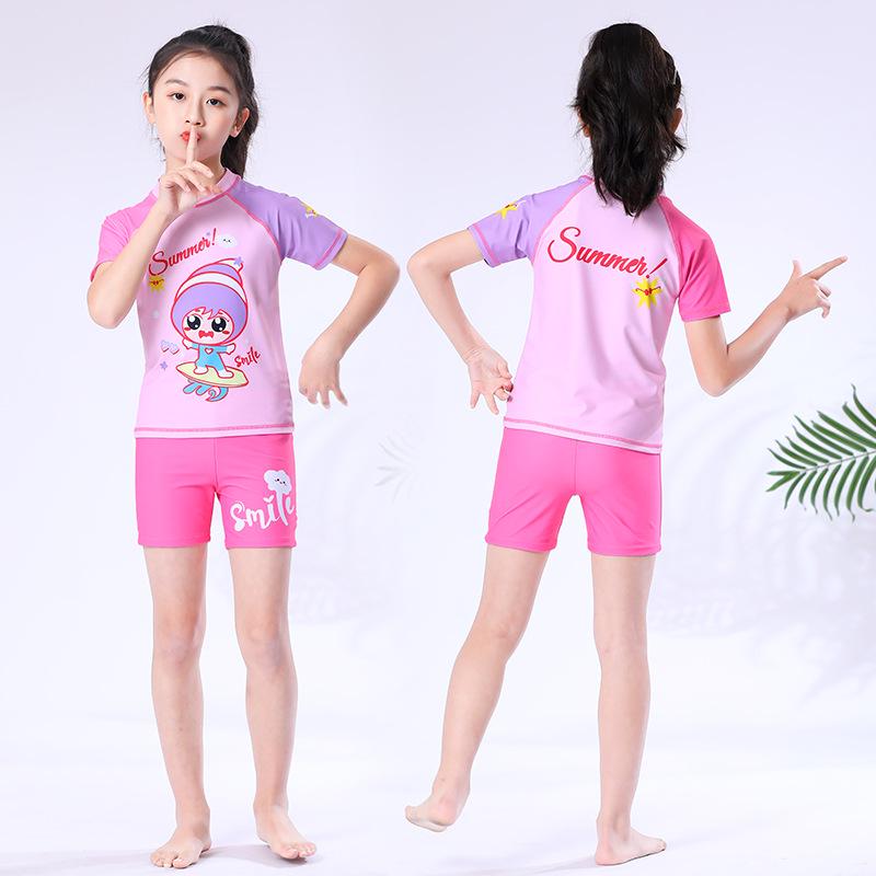 Korean Style Cartoon Girls' Quick-Dry Two-Piece Swimsuit for Kids