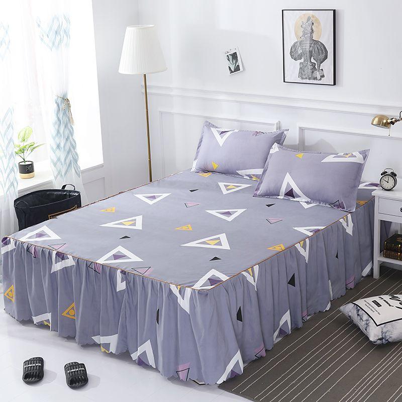 3PCS Bed Skirt Flower Printed Fitted Sheet Cover Home Graceful Bedspread Bed Linens Bedroom Decor Mattress Cover Pillowcase