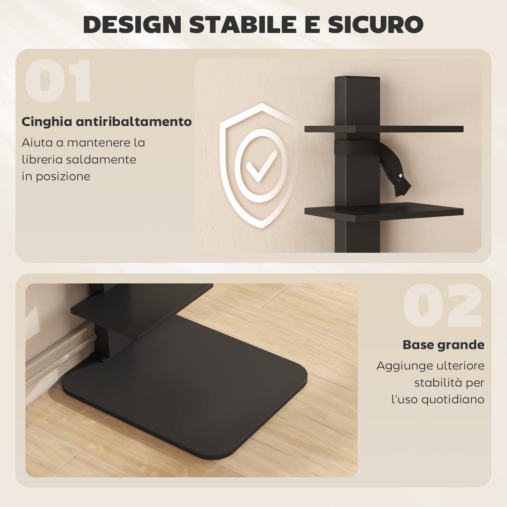 Estante Alta Moderna de 11 Prateleiras para Economizar Espaço em Estilo Industrial, 34,5x41,5x163,5 cm, Preta