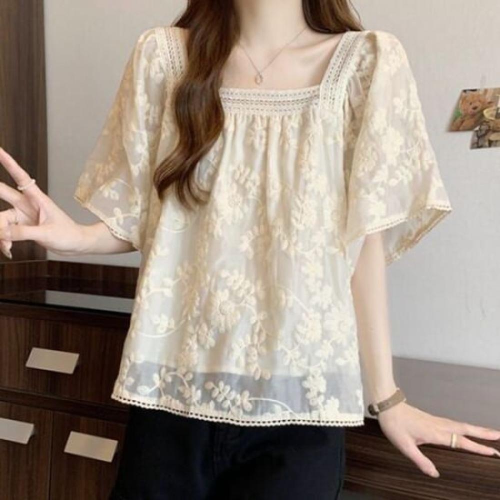 Navava Women Lovely Lace Square Neck Short Sleeve Blouse Nb2693