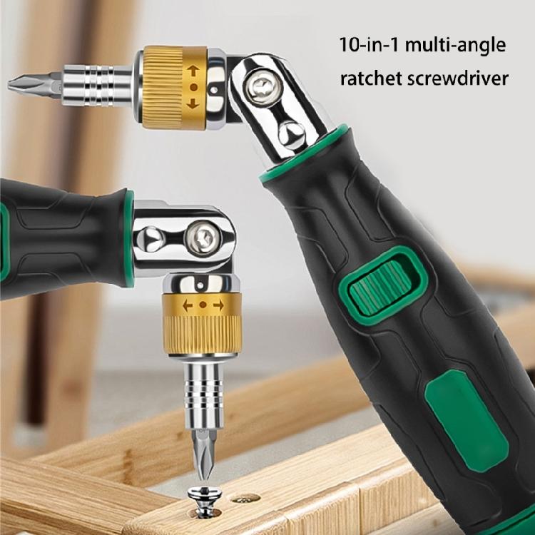 10 Function Ratcheting Screwdriver Tool Set Carbon Steel Tip 360 Degree Swivels Mechanism Professional Solid Storage