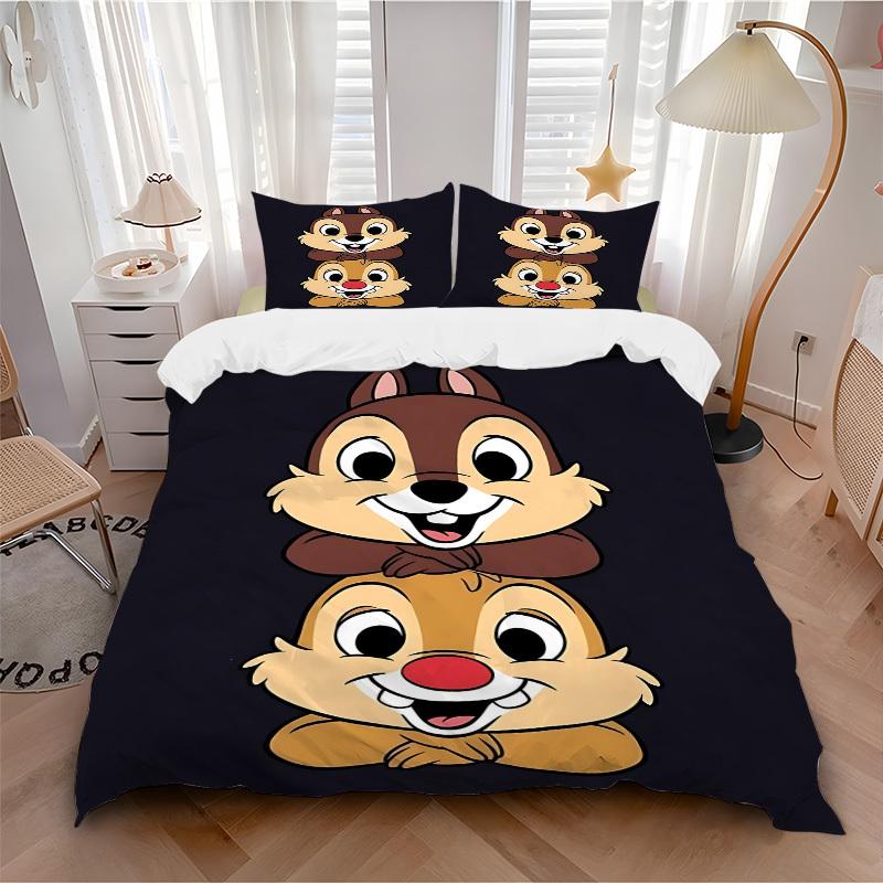 

3pcs set Chip Dale1pc of quilt cover+2pcs of pillowcase, no core, print bedding, All Seasons Bedroom Setting032 135x200cm