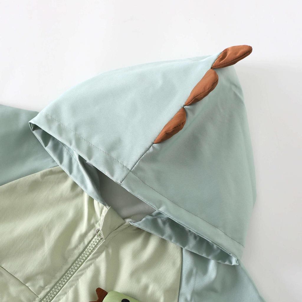 Dino Hooded Fleece Set: Baby Boy Windbreaker Jacket & Romper for Spring/Autumn