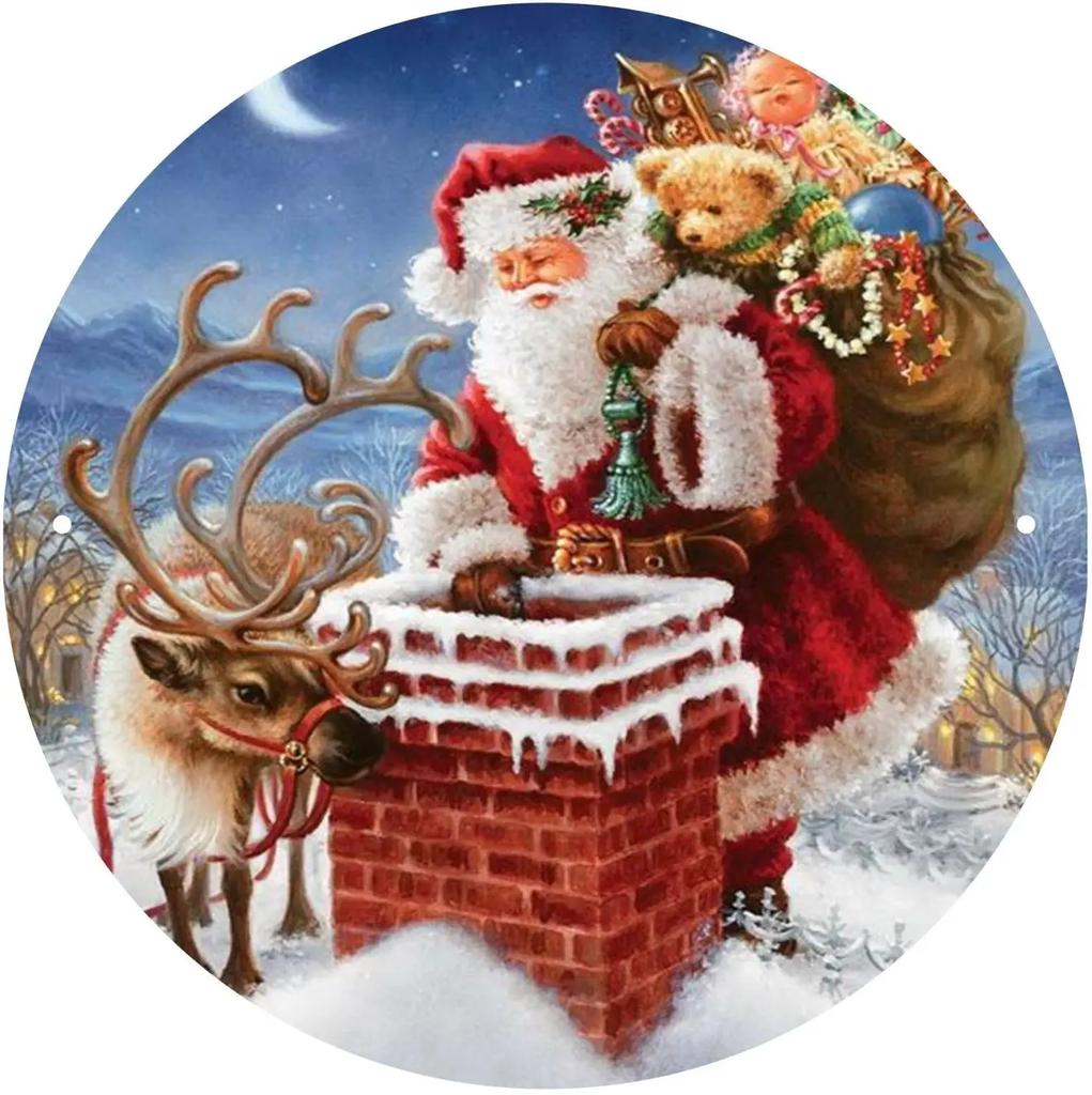 Round Metal Tin Sign Art Painting Wreath Decorative Plates Cartoon Snowman Christmas Poster for Home Garden Garage Wall Decor