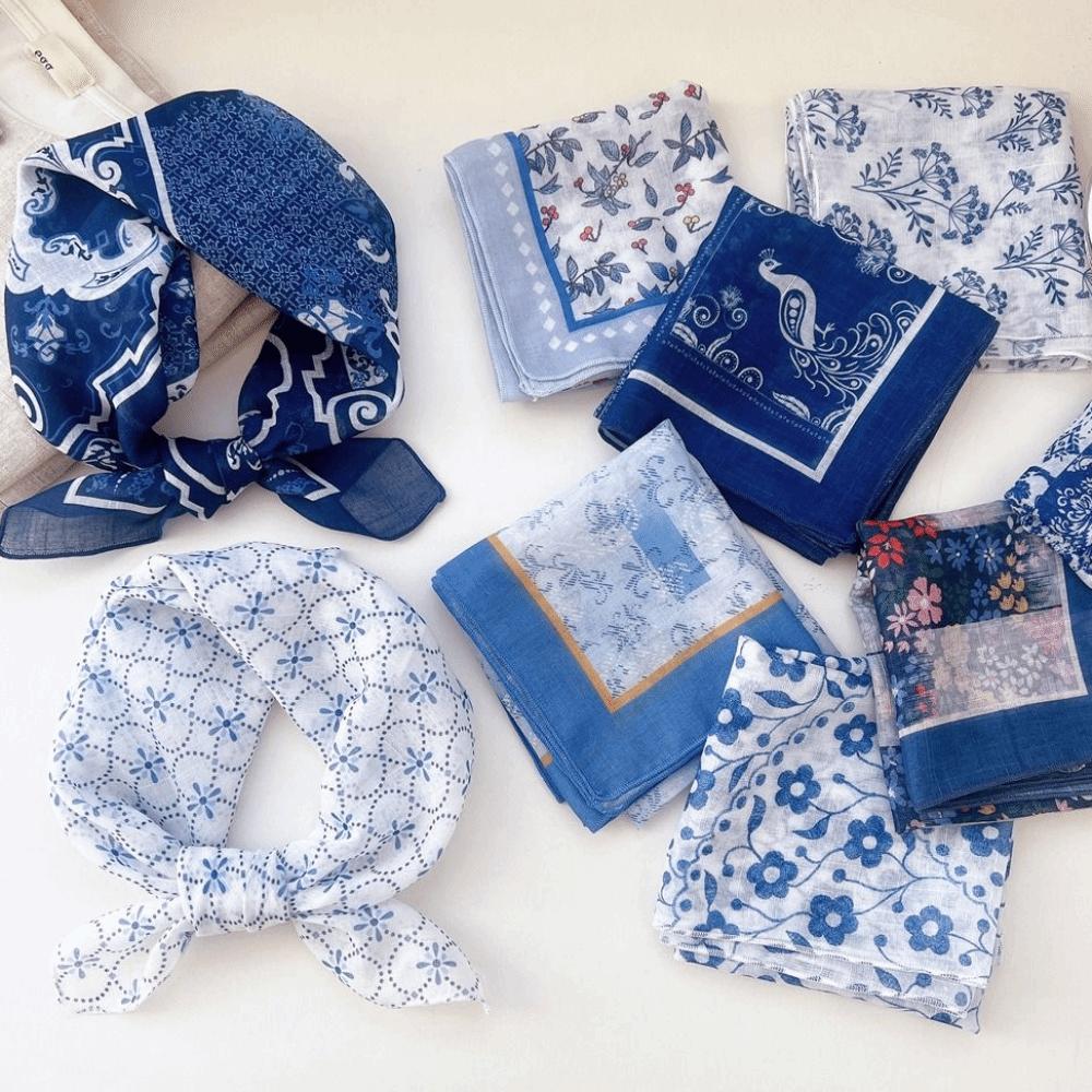 Cashew Small Square Scarf Floral Square Handkerchief Simple Printed Silk Scarf  Vacation