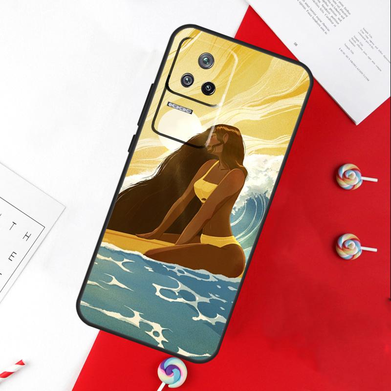 Surfboard Surfing Surf Girl Cover For Xiaomi 14 Ultra 15 13 11T 12T 13T 14T Pro POCO X7 Pro X3 X5 X6 M6 F5 F6 Pro Case
