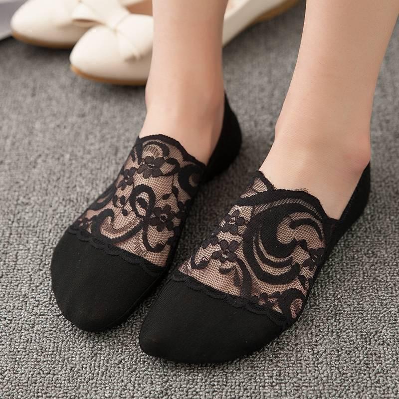 

Women s Low-Cut Lace Boat Socks, Non-Slip Cotton, Spring/Autumn Invisible Style. One Size