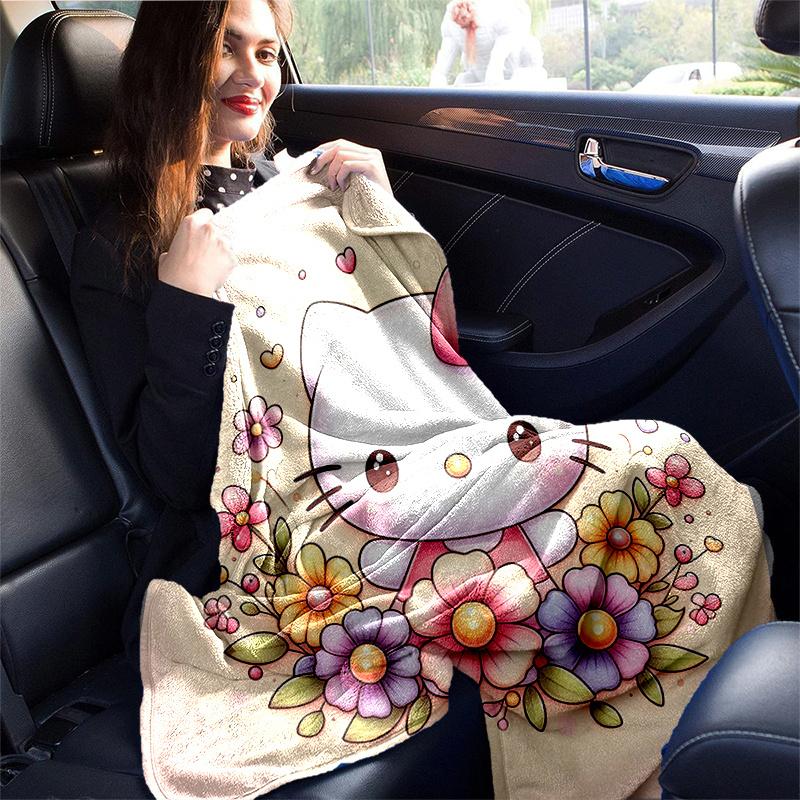 1pc Hello Kitty in a Garden of Flowers Blanket, Soft Throw for Home Decor, Perfect Gift for All Seasons, Living Room, Travel, Camping, Car Blankets, B