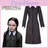 Vestido da Família Addams de Quarta-feira Fantasia Cosplay Para Festa de Halloween à Fantasia