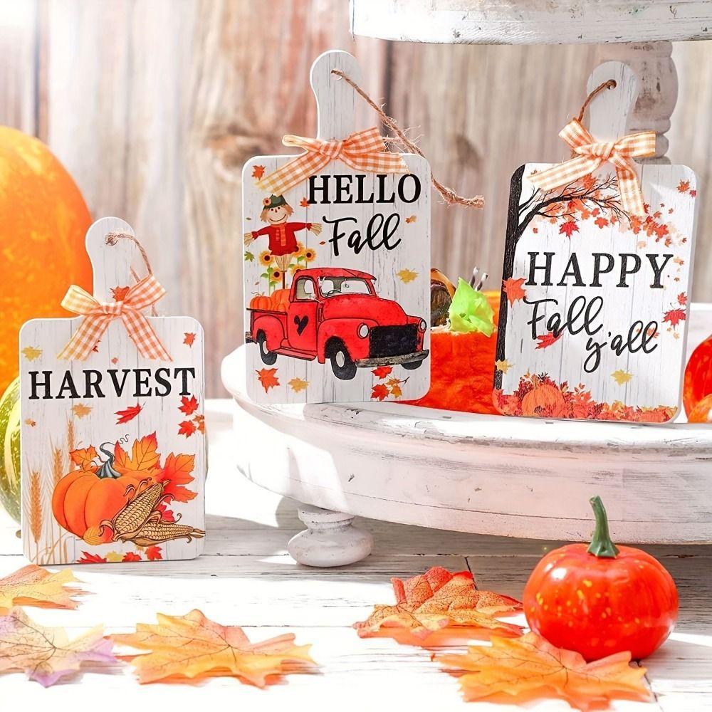 

3Pcs/set Handmade Thanksgiving Wooden Doorplate Wooden Hangings Decorative Thanksgiving