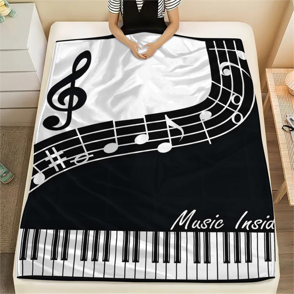 1Pc Music Note Print Flannel Blanket, High quality Comfortable for All Seasons, Home Decor, Warmth and Comfort, Perfect for Christmas Gifts