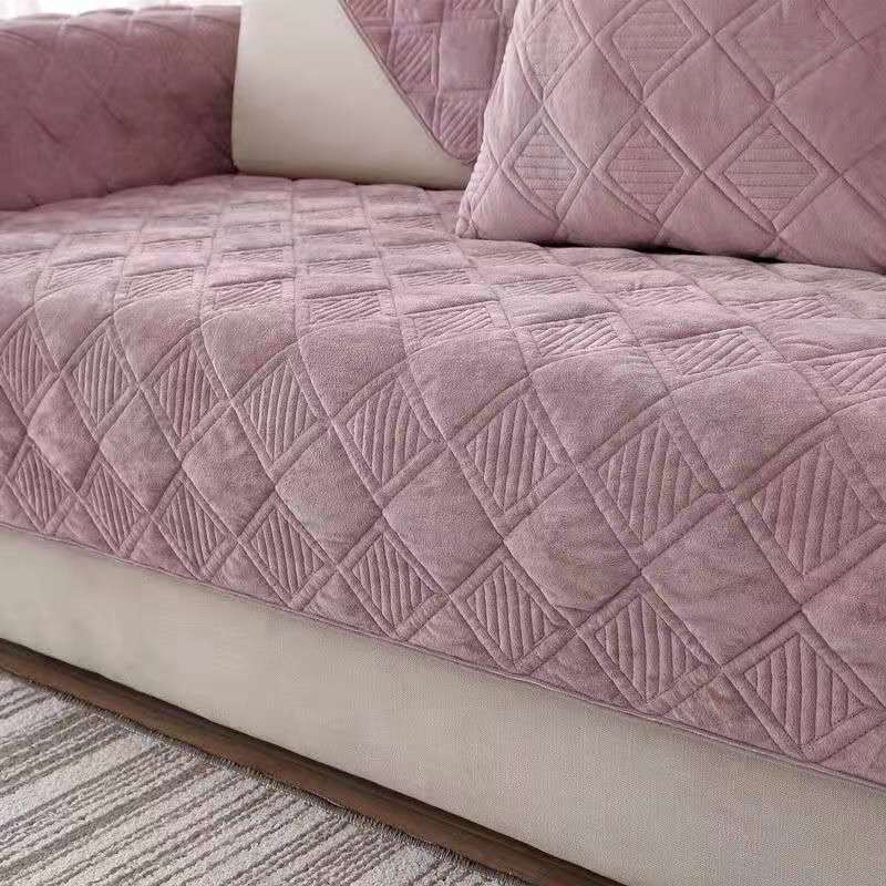 Short Plush Grey Color Sofa Towel European Brief Thicken Quilted Sofa Cover Slip Resistant European Couch Cover for Living Room