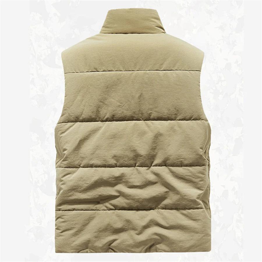 Fashion Men Cargo Vest Winter Thick Fleece Warm Sleeveless Sport Jacket Solid Color Coat Men Pockets Work Waistcoat