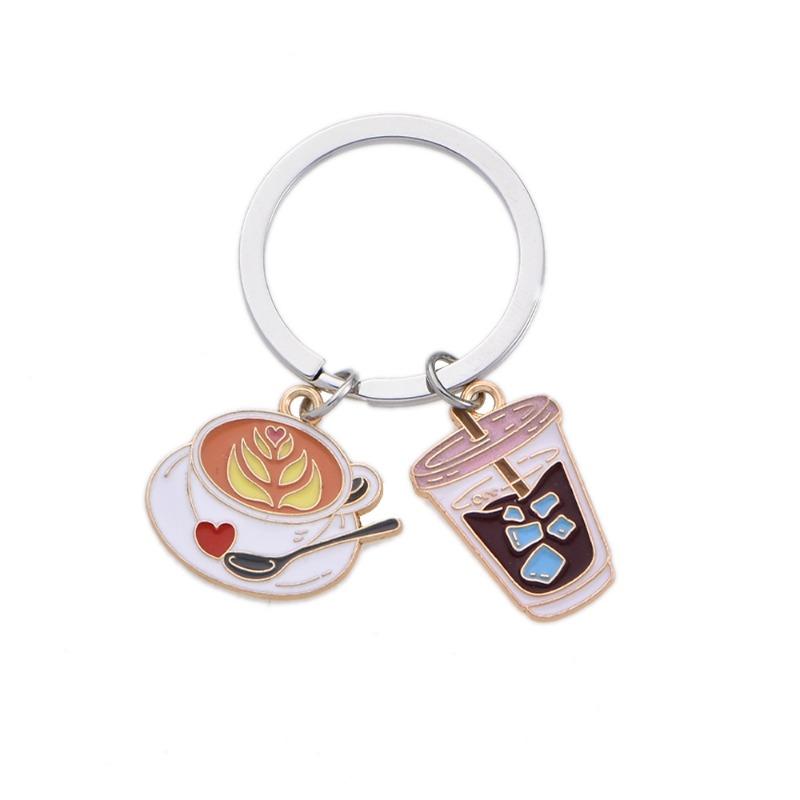 Cute Food Keychain Set for Backpack Coffee Bread Ice Cube Cola Charms Kawaii Alloy Pendant Bag Accessories for Girls Gift