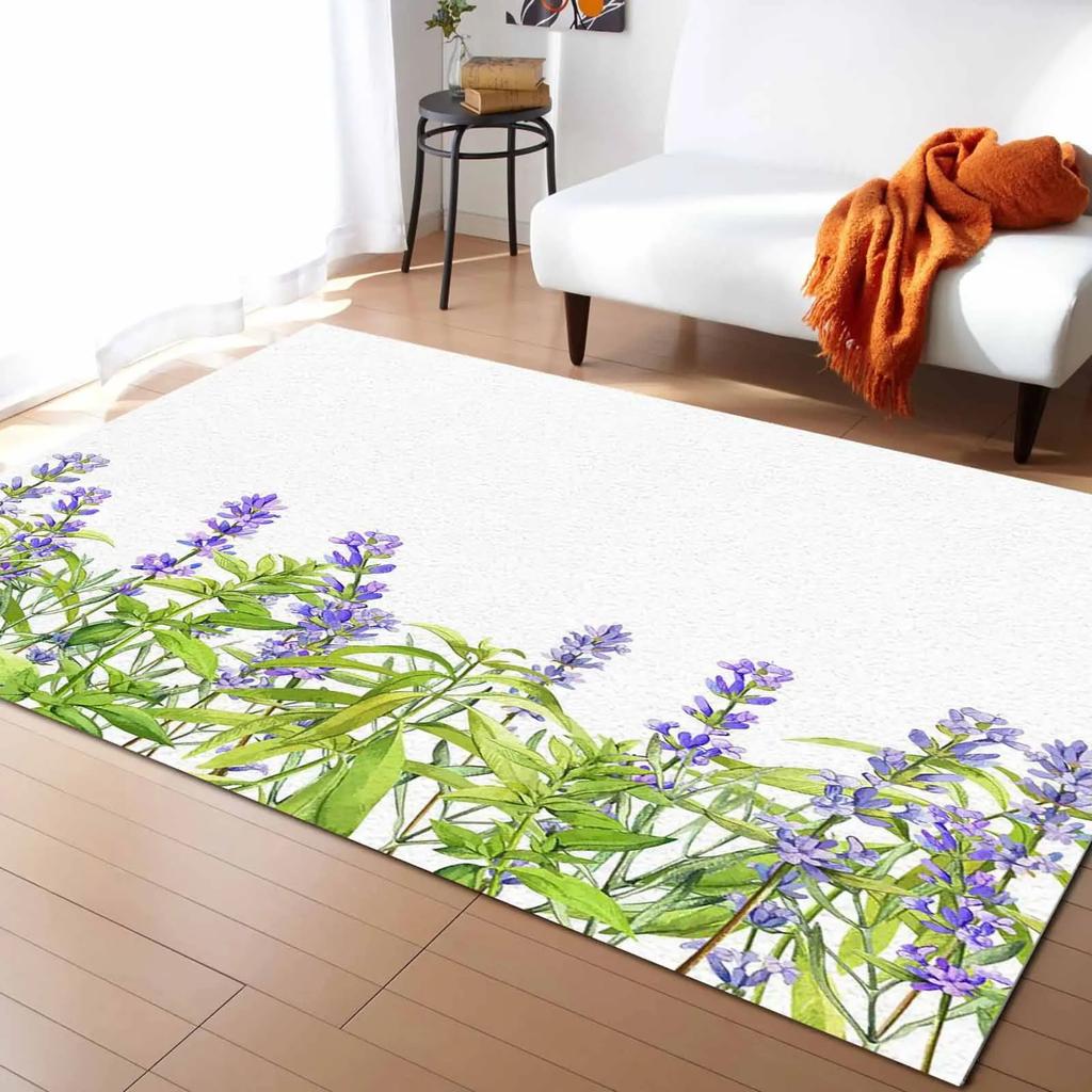 Rustic Lilac Flower Purple Lavender Plant Carpets for Bedroom Living Room Modern Home Floor Large Non Slip Rug Entrance Door Mat