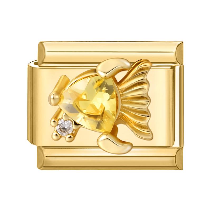 Gold Color Zircon Butterfly Moon Star Heart Italian Charm Link Fit 9mm Stainless Steel Bracelet Women Men DIY Making Gifts