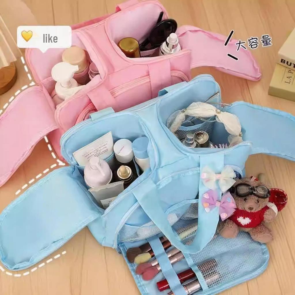 Large Capacity Travel Tote: Women's Portable Makeup & Skincare Organizer with Compartments