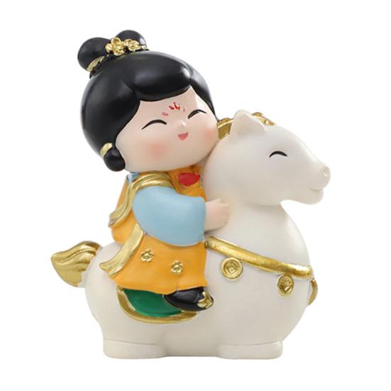 Chinese Style Horse Riding Ornament Cartoon Men Women Resin Figurine Statue Sculpture Home Office Desktop Decoration Souvenir Gift