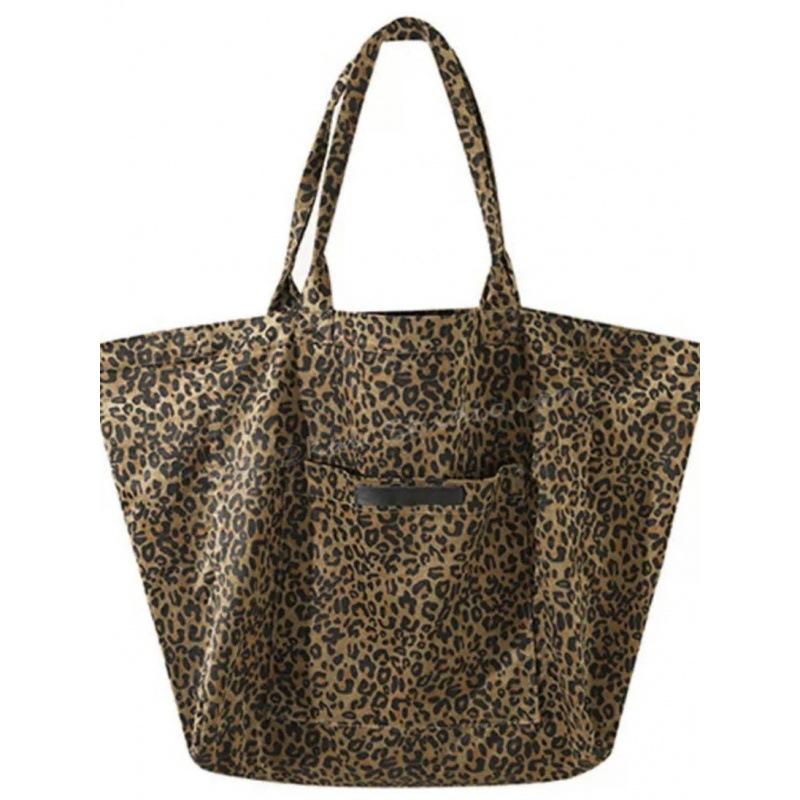 College Style Leopard Print Canvas Bag Women'S Fashion Casual Tote Bag Versatile Large-Capacity Cloth Bag